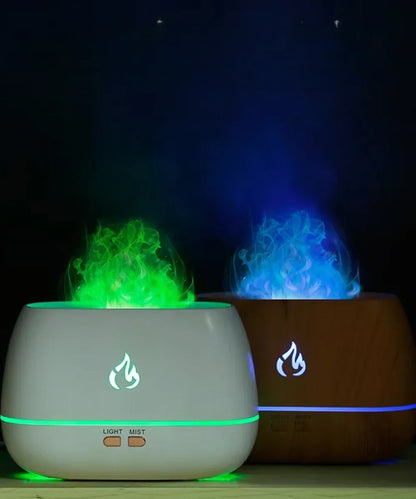 Wood Grain Himalayan Salt Aroma Humidifier & 3D Flame Diffuser with Night Light