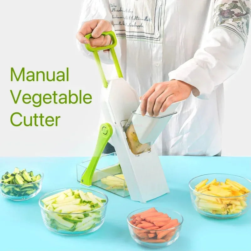 Multi-Function Manual Vegetable and Fruit Chopper: Slicer, Grater & Shredder