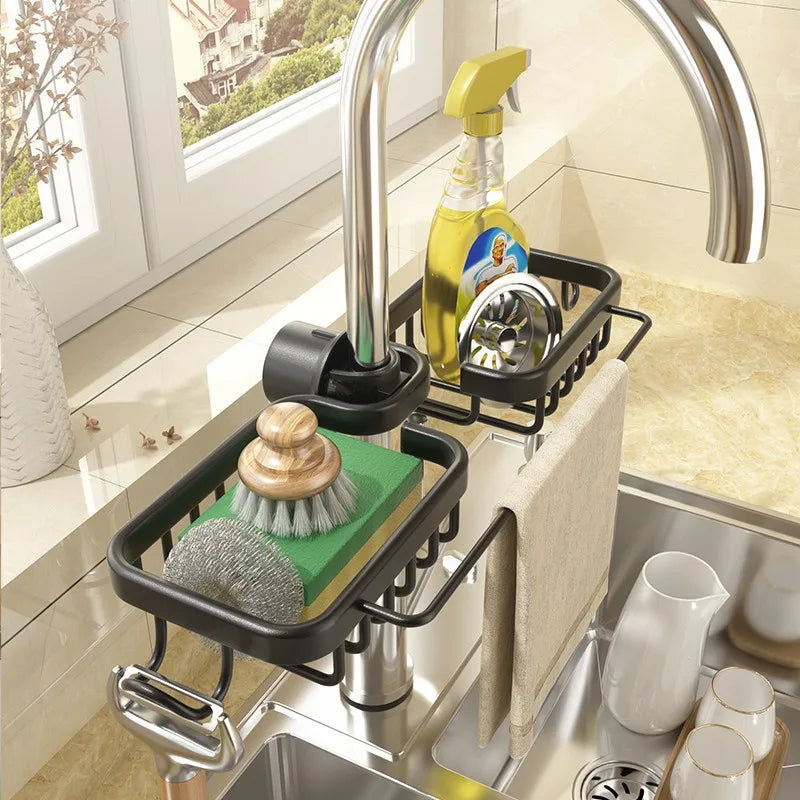 Multi-Functional Aluminum Sink Organizer Rack