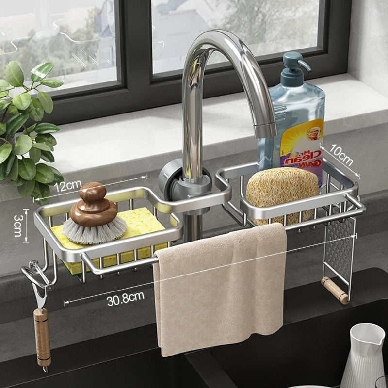 Multi-Functional Aluminum Sink Organizer Rack