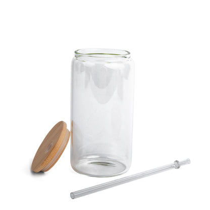 Multi-Purpose Glass Drinking Cup - 16oz with Lid & Straw